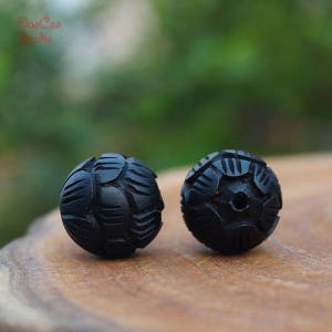 2pcs Natural Wood Bead，Blackwood Ebony Sandalwood Beads Carved Lotus Black , Guru Beads  DIY Accessories Jewelry Findings 12mm 15mm 18mm