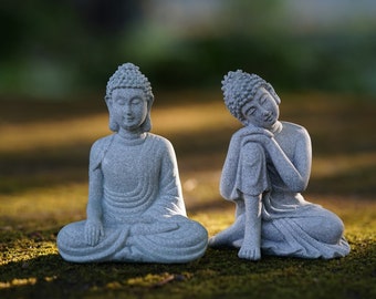 Zan Fairy Miniatur,Ein Set 2 Stück Kleiner Buddha Standort Beten Tiefe Meditation, Feengarten Liefert Sukkulenten Terraium DIY Zubehör