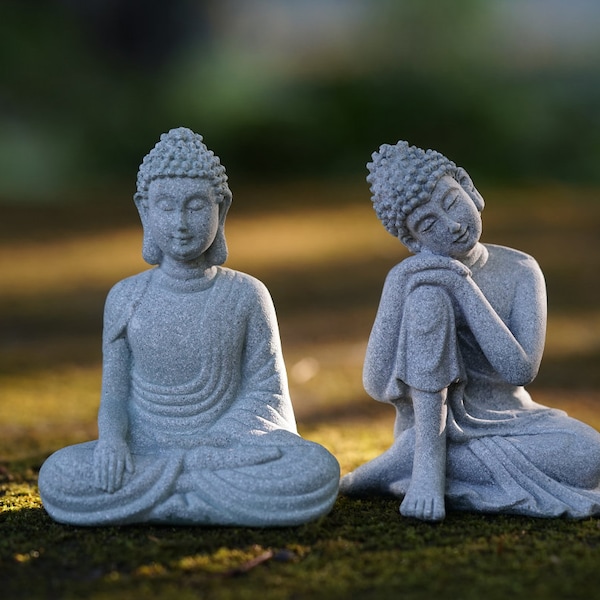 Zan Fairy Miniature,A set 2pcs Small Buddha  Siting Praying Deep Meditation , Fairy Garden Supplies Succulent Terraium DIY Accessories
