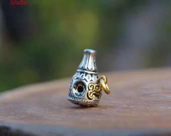 10mm  Tibetan Silver Guru Beads , Carved Chinese Beast Ring  , Nepal Sterling Silver Beads DIY Mala Japa Accessories Jewelry Findings 3 hole