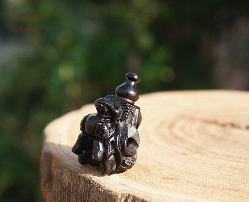Black Guru Beads Spacer Beads DIY Accessories Jewelry Findings 24mm Natural Wood Guru Bead\uff0cBlackwood Ebony Sandalwood Bead Carved Dragon