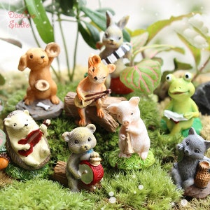 Tiny Animals Play Music Mini Fairy Garden Supplies Succulent Terraium DIY Accessories Gift Family Friend Set of 8pcs Miniature