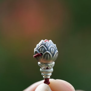 S925 Silver Guru Bead Lotus Flower with Red Agate  , Spacer Beads for Mala Japa DIY Accessories Sterling Silver Jewelry Findings 11mm 3 Hole