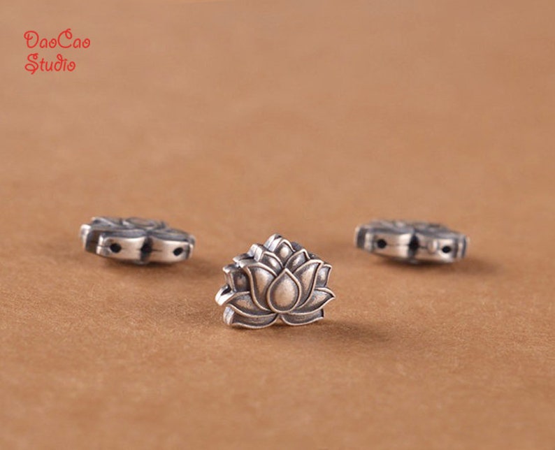 925 Sterling Silver Bead 1pcs Carved Full Bloom Lotus Thai Silver Nepal Tibetan Spacer Beads for Earrings Mala Japa DIY Jewelry 4 size