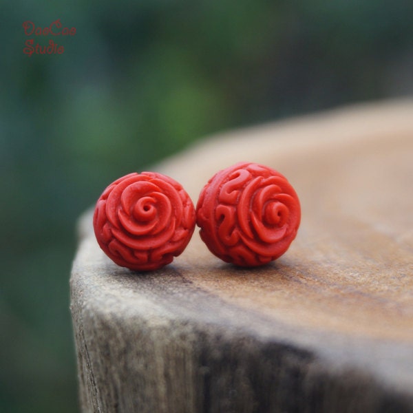 8mm/10mm/12mm Frosted Cinnabar Bead Red Carved  S-type Loose Rose Flower , Spacer Beads DIY Accessories Jewelry Findings Mutil Sizes