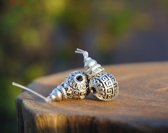 Tibetan Silver Guru Bead Carved Mythical Cloud , Thai Nepal Beads DIY Mala Accessories Sterling Silver Jewelry Findings 12mm 3 hole 1pcs