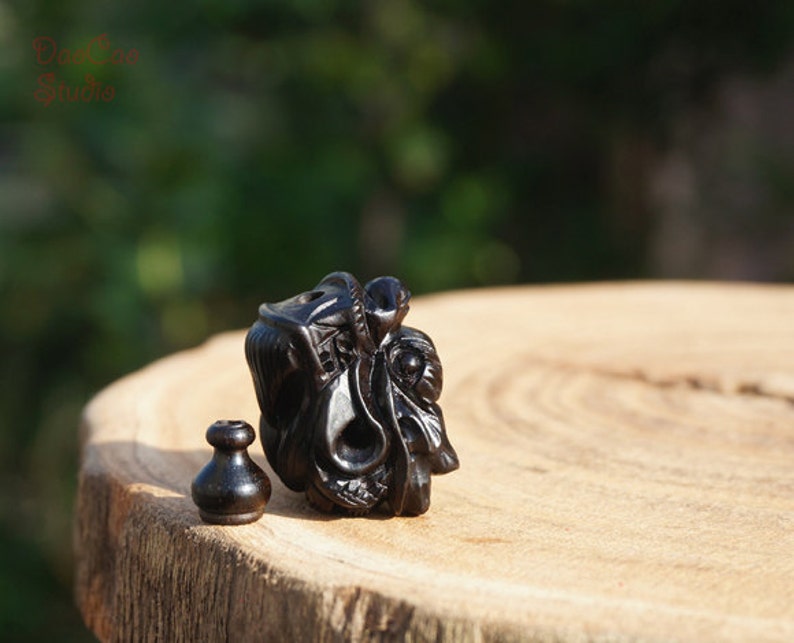 Black Guru Beads Spacer Beads DIY Accessories Jewelry Findings 24mm Natural Wood Guru Bead\uff0cBlackwood Ebony Sandalwood Bead Carved Dragon