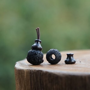 Natural Wood Guru Bead , 1pcs Blackwood Ebony Black Wooden with Curl Ring , Mala Beads DIY Accessories Jewelry Findings 3 hole 12*12mm