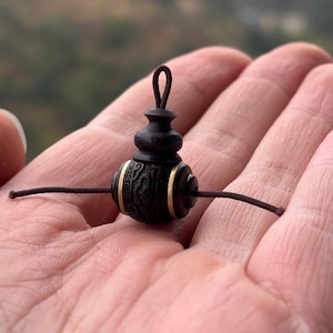 Natural Black Wood Guru Bead ,  Guru Beads Carved Cloud，1pcs Guru Bead , DIY Accessories Jewelry Findings 12mm 3 Holes
