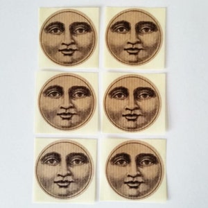 Stickers kraft visage lune | Lot de 6 | style vintage | courrier postal | Album | Décorations de journaux | Éphémères