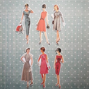 6 adesivi Retro Girls anni '40, '50 e '60. Adesivi carini. Moda. Decorazioni per diario, planner e scrapbooking via posta ordinaria. Ephemera.