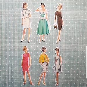6 adesivi Retro Girls anni '40, '50 e '60. Adesivi carini. Moda. Decorazioni per diario, planner e scrapbooking via posta ordinaria. Ephemera.