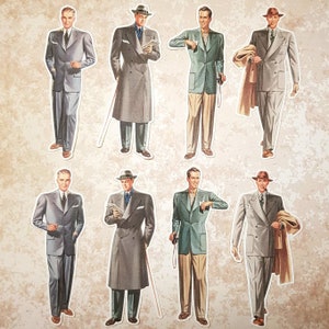 8 x Retro Men Aufkleber 1940er 1950er Jahre. Niedliche Aufkleber. Mode. snail mail Scrapbook Planer Journal Dekorationen. Ephemera.