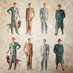 8 x Retro Men Aufkleber 1940er 1950er Jahre. Niedliche Aufkleber. Mode. snail mail Scrapbook Planer Journal Dekorationen. Ephemera.