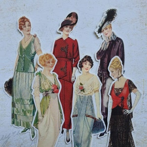 6 x 1914 Adesivi da donna. Adesivi carini. Moda. Decorazioni per diario, planner e scrapbooking via posta ordinaria. Effimere.