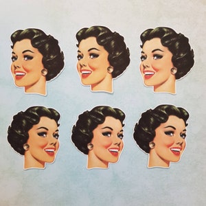 6 adesivi per ragazza bruna. Adesivi carini. retrò. Decorazioni per diario di pianificatore di album di posta lumaca. Effimera.