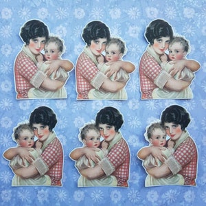 6 adesivi Donna che tiene in braccio un bambino. Adesivi carini. Moda. Decorazioni per diario, planner e scrapbooking via posta ordinaria. Effimere.