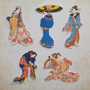 SET D - Japanische Geisha Sticker - 5er Set | Ukiyo-e Kunst | Scrapbook, Journal, Planer, Post, Ephemera, niedliche ästhetische Aufkleber