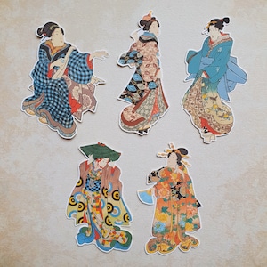 SET C - Japanische Geisha Sticker - 5er Set | Ukiyo-e Kunst | Scrapbook, Journal, Planer, Post, Ephemera, niedliche ästhetische Aufkleber