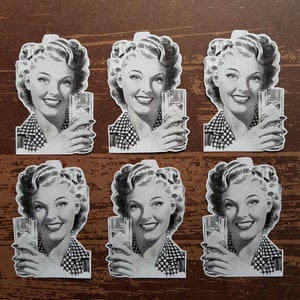 6 x Retro Frau mit Eistee Aufkleber. Niedliche Sticker. Mode. Snail Mail Scrapbook Planer Journal Dekorationen. Ephemera.