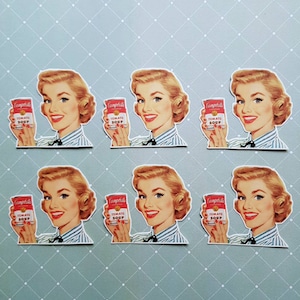 6 x Campbell Soup Frau Aufkleber. Niedliche Aufkleber. Retro. snail mail Scrapbook Planer Journal Dekorationen. Ephemera.