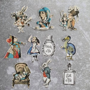 10x Alice im Wunderland Sticker. Retro. snail mail Scrapbook Planer Journal Dekorationen. Ephemera.