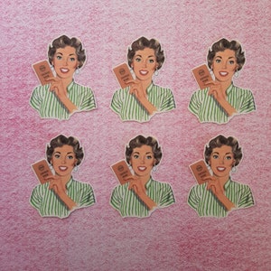 6 adesivi Donna con libretto di risparmio. Adesivi carini. Retro. Decorazioni per diario, planner e scrapbooking via posta ordinaria. Effimere.