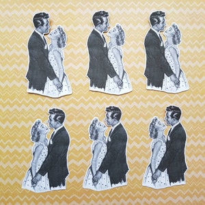 6 adesivi Coppia in bianco e nero. Adesivi carini. Retro. Decorazioni per diario, planner e scrapbooking tramite posta ordinaria. Effimere.