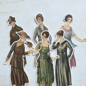 6 x 1917 Adesivi da donna. Adesivi carini. Moda. Decorazioni per diario, planner e scrapbooking via posta ordinaria. Effimere.