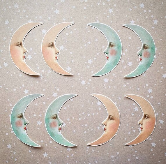 Crescent Sticker 8 X Crescent Moon Stickers. Vintage Style. Retro. Snail Mail - Etsy