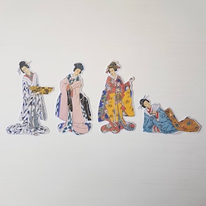 4 adesivi da donna in kimono. Adesivi carini. Moda. Decorazioni per diario, planner e scrapbooking via posta ordinaria. Ephemera.