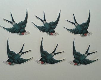 6 x Swallow Carrying a Letter stickers.  Vintage style. Snail mail  scrapbook planner journal decorations. Ephemera.