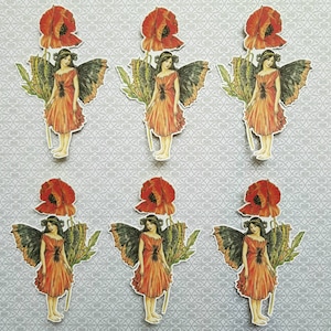 6 adesivi Poppy Fairy. Adesivi carini. Decorazioni per diario, planner e scrapbooking tramite posta ordinaria. Ephemera.