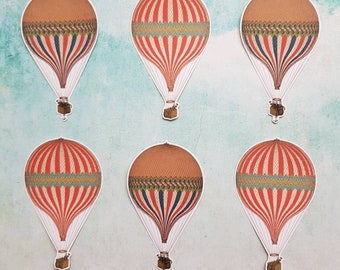6 balões de ar quente. Decorações para diário, álbum de recortes e agenda. Objetos efêmeros.
