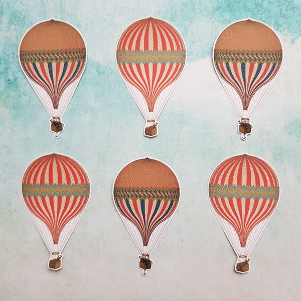 6x Hot Air Balloons. Snail mail  scrapbook planner journal decorations. Ephemera.