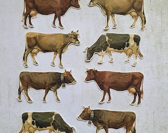 Herd of 8 Cows stickers. Farm. Snail mail  scrapbook planner journal decorations. Ephemera.