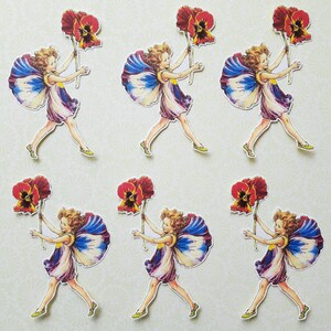 6 adesivi Pansy Fairy. Adesivi carini. Decorazioni per diario, planner e scrapbooking tramite posta ordinaria. Ephemera.