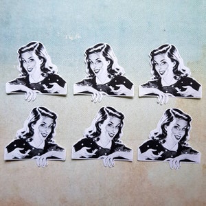 6 x Frau lehnend Aufkleber. Niedliche Aufkleber. Retro. snail mail Scrapbook Planer Journal Dekorationen. Ephemera.
