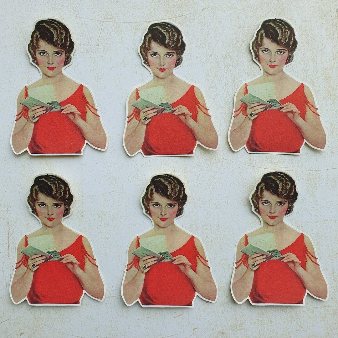 6 X Woman Reading a Letter Stickers. Cute Stickers. Retro. Snail Mail ...