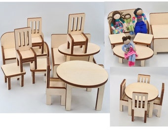 Juego de muebles crudos de madera - Muñecas en miniatura Muebles de casa - escala 1:12 (aprox) - sin Gastos de Envío