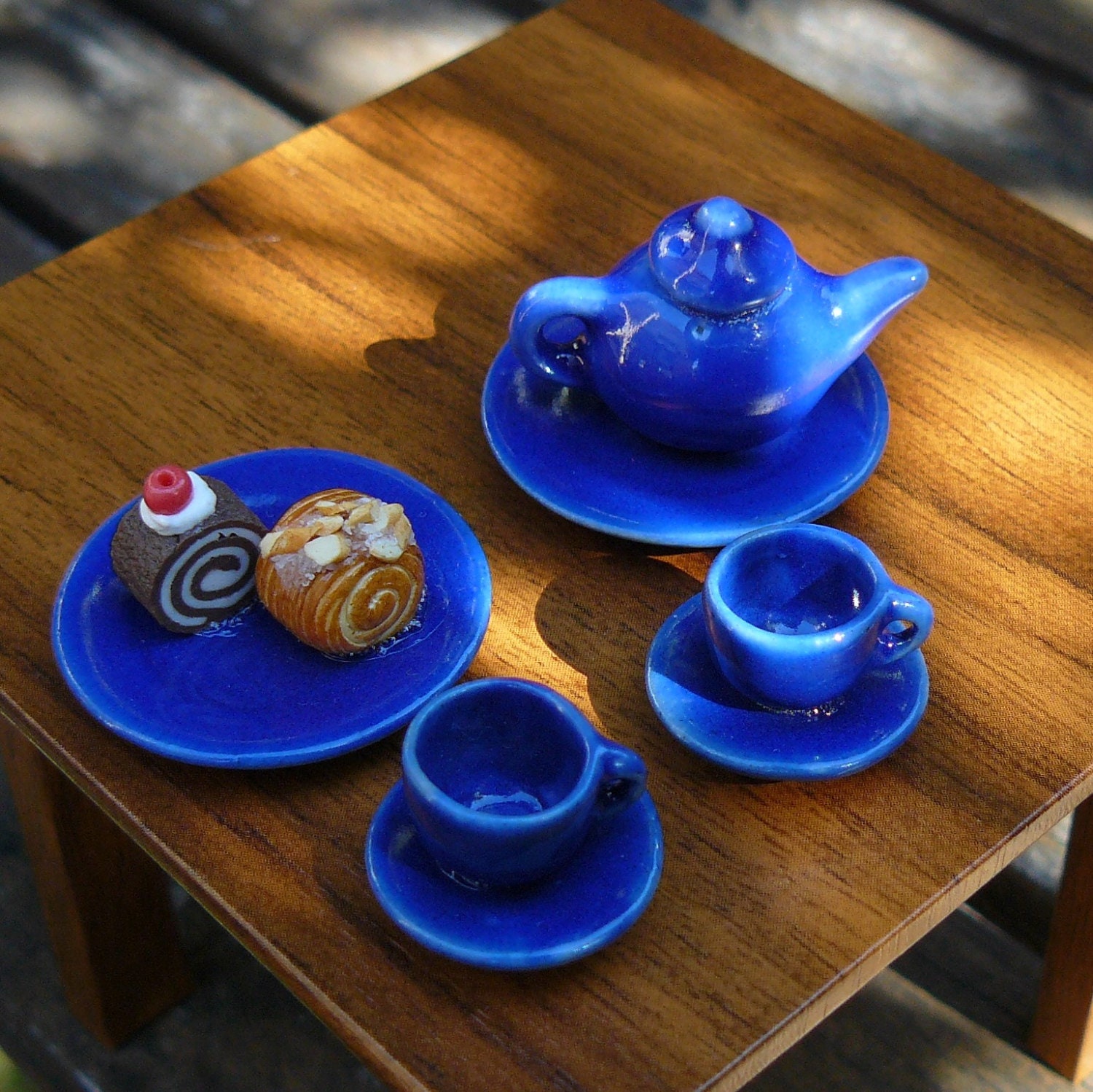 Tea Pastry Set Polymer Clay & Ceramic Glaze Miniature Dolls House