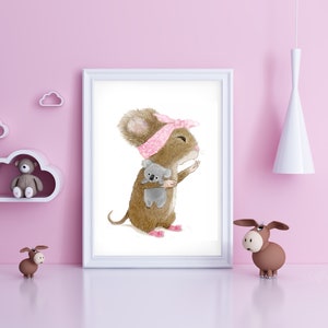 Descarga instantánea, arte infantil, koala, hora de acostarse, pastel, tarjeta de felicitación, cepillarse los dientes, ratón, lindo, chica, rosa, zapatillas