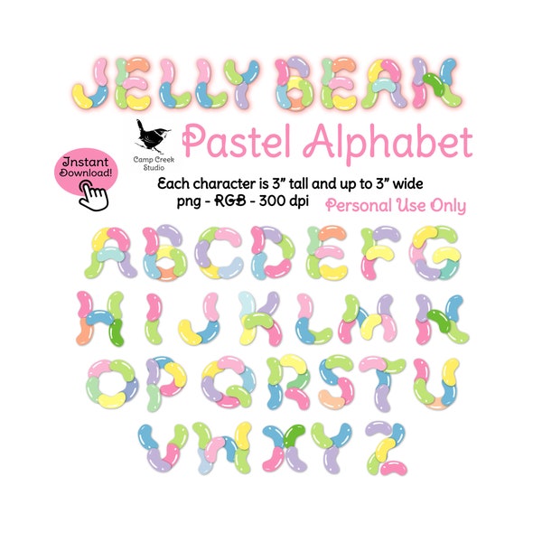 Instant download Jelly Bean Pastel Alphabet Spring Baby Shower Invitation Party