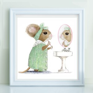 Descarga instantánea, imprimible, arte de la guardería, hora de acostarse, pastel, tarjeta de felicitación, dientes de cepillado, ratón, lindo, chica, álbum de recortes