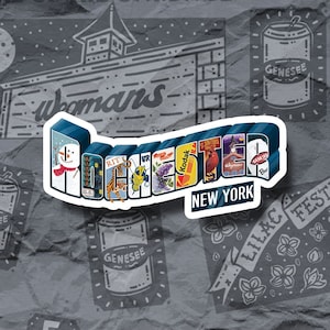 Rochester New York Sticker, Rochester Sticker, Rochester NY, 585 sticker, Wegmans sticker, Kodak sticker, Genesee beer sticker, UofR sticker