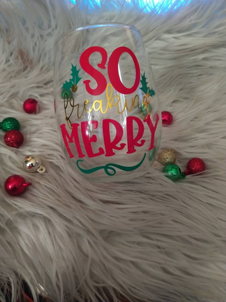 Christmas Themed Stemless wine glasses Etsy