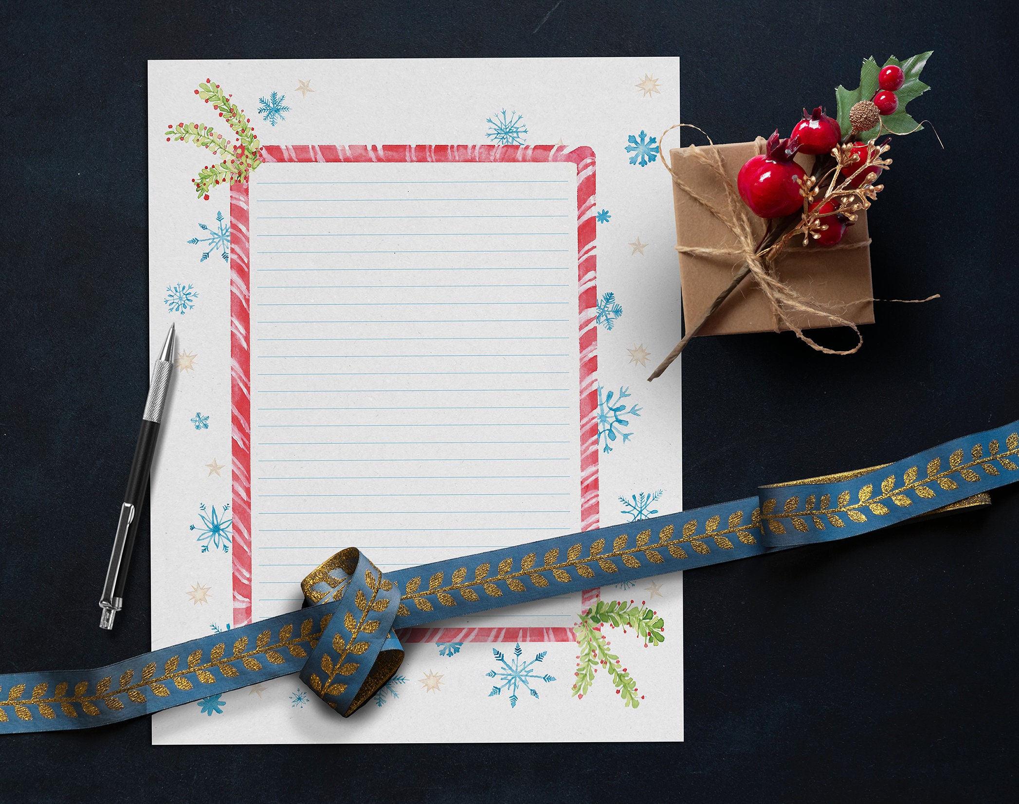Printable Candycane Stationery Digital Download For Print And Type