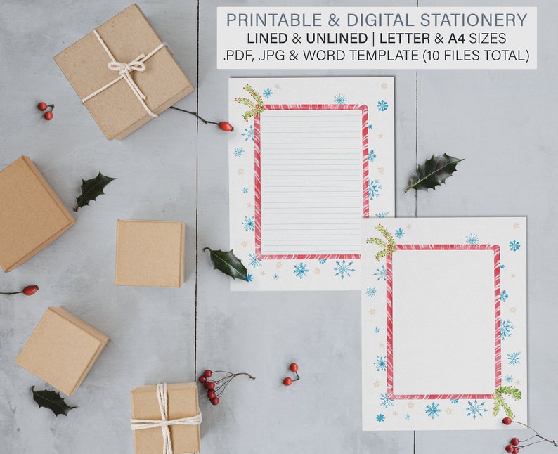 Printable Candycane Stationery Digital Download For Print And Type