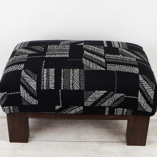 Black southwestern footstool, southwest upholstered ottoman, western decor, small foot stool