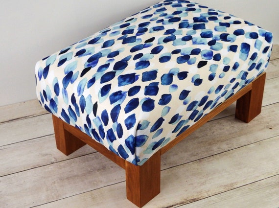 Ottoman Blue Velvet Foot Stool Upholstered Small Footstool Pouf Etsy